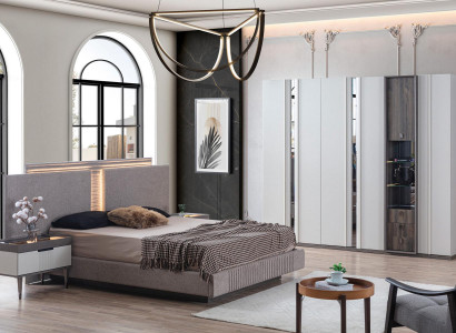 Bedroom set modern bed 2x nightstands and wardrobe 4-piece new